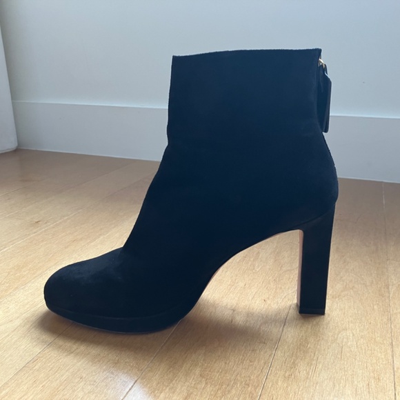 Stuart Weitzman Black Suede Booties with Gold-Tone Zipper - Picture 9 of 13
